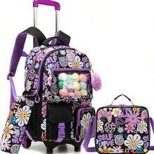 3-Piece Multi-Function Rolling Backpack Set, Unisex For Boys And Girls, With Lunch Bag, Multi-Pocket Design - Multiple Pockets - View 13