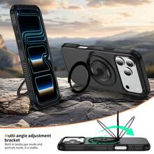 High-End Fashion 4-Corner Anti-Drop Phone Protective Case, 4-Corner Anti-Drop, Side Anti-Slip Design, Integrated Buttons, N52 Strong Magnetic Support For Wireless Charging, 360° Rotating Kickstand, Kickstand Supports Horizontal And Vertical Positions, Compatible With Apple 11/12/13/14/15/16 Pro Max, S22/23/24+ U A05/A14/A15/A24/A25/A34/A54, Note 13 Pro And Other Models, Complete Phone Case Set - Black/Rotating Stand - View 4