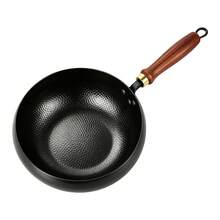 26cm Hand geschmiedetes Japanische Eisenpfanne, unbeschichtet gehämmertes Wok, tiefer runder Boden wok, dickwandiger Eisentopf, schnell erhitzender Gusseisen Wok, Mehrzweck-Rühren- topf - Übersicht 2