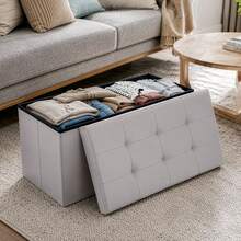 Living Room Folding Storage Ottoman – 76*38*38cm Footrest Stool With Lid, Storage Box & Shoe Bench - Light Grey - View 5