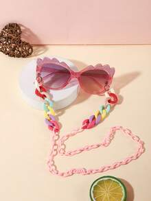 1 Set 1 pieza Gafas de Moda Casual y Linda para Niñas de 6-9 Años con Montura de unicolor de PC, Lentes Suaves Tintados y 1 pieza Cadena de Gafas Ligera para Juego al Aire Libre con Estuche de Gafas - Multicolor - Ver 3