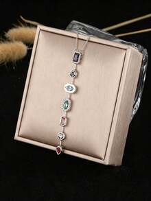 1pc Women's Necklace, Gold Stainless Steel, Waterproof, Fade-Resistant, Hypoallergenic, Geometric Square Water Drop Inlaid With CZ, Delicate Luxury Necklace, Daily Commute, Holiday Gift - Multicolor - View 8