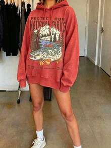 90s National Parks Unisex Sweatshirt Granola Girl Shirt Respect    Local Wildlife Pullover Hiking Camping Clothes Wanderlust Shirt - Red 1 - 查看 1