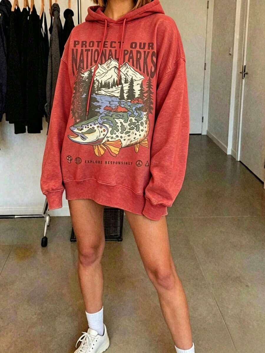 90s National Parks Unisex Sweatshirt Granola Girl Shirt Respect Local Wildlife Pullover Hiking Camping Clothes Wanderlust Shirt - Red 1 - 查看 1