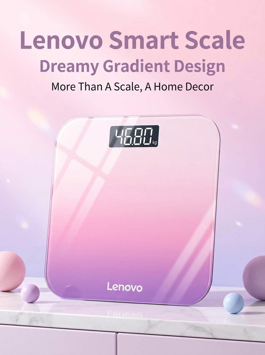 Lenovo 漸層粉紫色高美感充電式精準體重計,家用成人男女減重健康稱重工具 - 查看 1