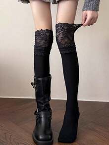 1/2 Pairs Women's Colorful Lace Ruffle Bow Versatile Ballet Style Over-The-Knee Socks - Multicolor - View 4