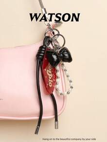 Women's Fashion Bag Charm Cool Bow Pearl Acrylic Plate Black - Black - View 2