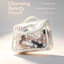 Miniso Miffy Transparent Makeup Bag, Cute Rabbit Print Clear PVC Makeup Bag, Portable Travel Toiletry Organizer With Handle, Women's Girls Zipper Toiletry - Clear - View 10