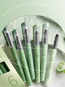 6pcs Grape Color Series Replaceable Ink Cartridge Liquid Ink Pens, Gradient Color Series, 0.5mm Black Full Needle Tube Ballpoint Pens For Exam Practice - A - View 10