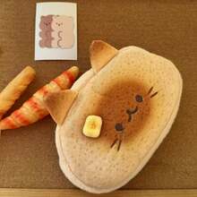 Super Cute Lucky Bread Toast Cat Pencil Case, Large Capacity Soft Plush Happy Cat Fuzzy Clothing Zipper Pencil Pouch, Makeup Bag Office Storage Box Pencil Case - Cat - View 7