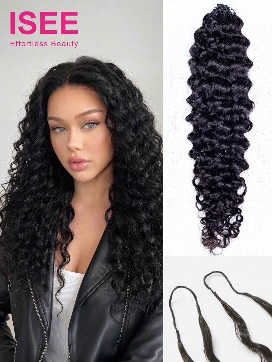 ISEE Hair Water Wave Feather Crochet Human Hair 16-24 Inch For Boho Braids Natural Look Defined Waves Pre-Separated Crochet Hair Extensions Knots Friendly Time-Saving Wear Fluffy Texture Suitable For Beginners - SNatural - View 1