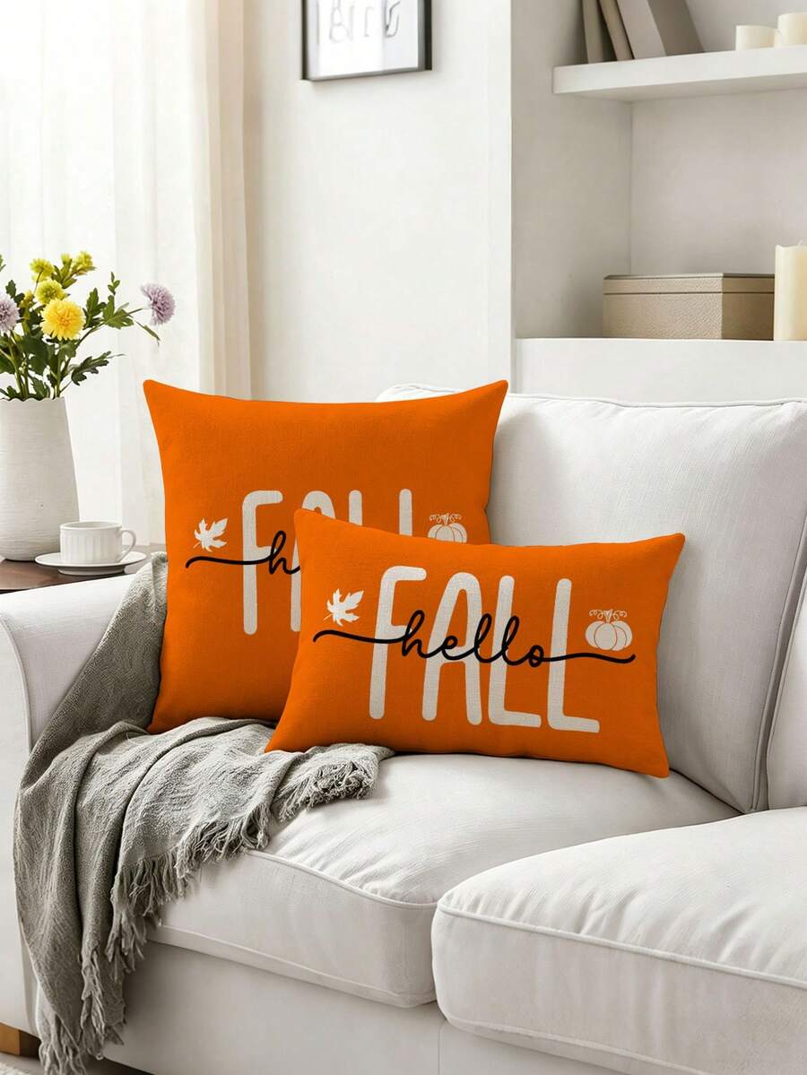 2 pièces, Housses de coussin d'automne américain, Décoration de la maison, Cadeau, Matériau en polyester, Fermeture éclair cachée, Sans rembourrage, Convient pour la décoration de la maison, Décoration du salon, Housses de coussin, Housses d'oreiller, Housses de coussin, Coussins décoratifs de canapé, Housses de coussin, Housses de coussin lombaire - Orange - Voir 1
