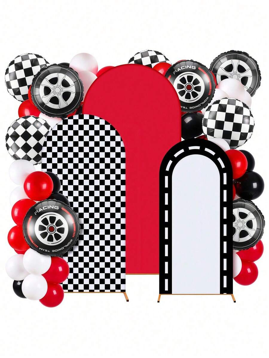 3pcs Racing Party Decoration 4ft 5ft 6ft Racing Background Arch, Striped Elastic Arch, Racing Kart Birthday Party, Balloon Racing Decoration, Racing Theme Birthday Party Supplies, Racing Driver Birthday, Baby Shower, Fast Party Decoration - Multicolor - View 1