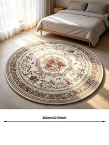 1pc Chenille Jacquard Round Area Rug, French Country Style Home Carpet, Polyester Fabric Surface, Non-Slip Dotted Bottom, Suitable For Living Room And Bedroom Decoration, Lightweight And Thin, All-Season Use, Easy To Fold And Store, Convenient To Clean - Multicolor - View 7