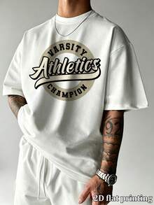 Maglietta da uomo vintage varsity athletics champion con stampa grafica, oversize, maniche corte, girocollo, casual, ampia, vintage, streetwear, comoda, estiva, per uso quotidiano - Bianco - Visualizzare 6