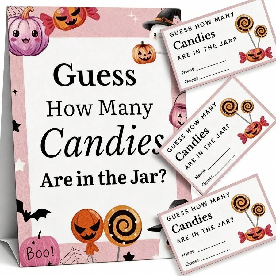 51pcs Permainan Tebak-Tebakan Halloween untuk Dewasa dan Keluarga, Kit Kartu Undian Halloween (1 Papan Tanda & 50 Kartu Tebak-Tebakan), Aktivitas Tebak-Tebakan di Dalam dan Luar Ruangan untuk Pesta Ulang Tahun - View 1