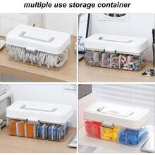 Large Organizer Box With Lid And Wire Ties, Plastic With Handle And Adjustable Dividers, Cord Storage Home Office, Phone Battery, Art Crafts, Stationery - View 6