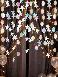 1/3/5packs Glitter Star Garland Banner Graduation Decor Star Hanging Banner Twinkle Backdrop For Party Birthday Classroom Wedding Supplies - Star-shaped Round Sequins - View 1