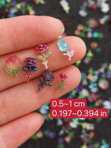 100pcs/Bag Resin Mini Colorful Roses, Aurora Flowers Valentine's Day Spring Flowers, Random Color DIY 3D Bouquet Mini Nail Art Decor, Nail Art Supplies - Multicolor - View 8