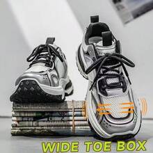 Vintage Patchwork Letter Chunky Sneakers, Lightweight Cushioned Sole Street Sports Running Shoes, Suitable For Daily Outdoor Wear - Silver - View 3