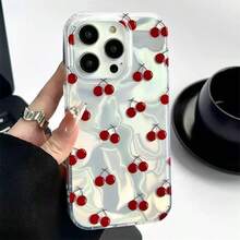 Minimalist Oil Painting Full Screen Red Cherry Transparent Creative Water Ripple Pattern Shockproof Protective Phone Case Compatible With Apple 15 Pro Max 13/14/12 16 17 Pro - Multicolor - View 6