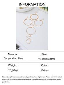 Set 4pcs/Set Gelang Rantai Logam dan Cincin Manik-Manik Gaya Ins Fashion, Aksesori Multifungsi Hadiah untuk Wanita, Cocok untuk Pemakaian Sehari-hari, Kencan, dan Acara Malam - Emas - View 5