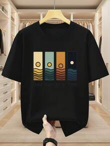 Men's Plus-Size 100% Cotton T-Shirt, With A Simple Design Print, Short-Sleeved, Enhances Everyday Style And Inspiration. - 黑色 - 查看 1