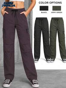 GRIM PANDA 1pc Women's Quick-Dry UPF Sun Protection Cargo Pants, Drawstring Waist, Softshell Outdoor Hiking Running Travel Sports Pants Fall - Purple - View 2