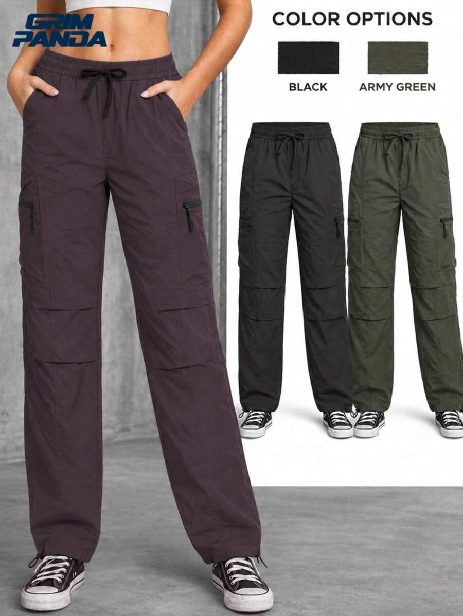 GRIM PANDA 1pc Women's Quick-Dry UPF Sun Protection Cargo Pants, Drawstring Waist, Softshell Outdoor Hiking Running Travel Sports Pants Fall