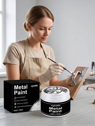 Silver Metallic Paint Quick Dry Metal Effect Repair Paint For Crafts Furniture Hardware DIY Decorative Coating Paint