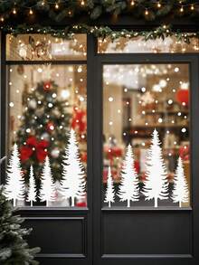 4pcs Christmas Window Stickers, Removable PVC Christmas Tree Decals, Snow Scene Christmas Forest Tree Double-Sided Reusable Winter Window Stickers, Suitable For Holiday Christmas Party Home Window Glass Decoration - Multi-color - View 9