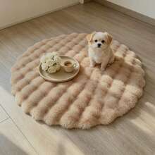 1pc Camel Color Round 3D Checkered Faux Rabbit Fur Bubble Fleece Decorative Rug, Fluffy Soft Touch, Gentle Color, Cozy Healing, Petting Cat Feel, Fuzzy, Soft Long Pile, Non-Slip Backing, Low Shedding, Easy Care And Cleaning, Thick Durable Rug, Suitable For Living Room, Bedroom, Study, Entryway, Dining Room, Laundry Room And Other Decor, Skin-Friendly Soft Material, Personalized Home, Fashion Home, Bedroom Rug, Kitchen Rug, Study Rug, Living Room Rug, Bathroom Rug, All Season - Camel - View 2
