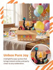 1pc Funny Birthday Pop-Up Card, 3D Design Humorous Monkey Birthday Card, Blank Back For Writing, Comes With Envelope/Handle, Unique Gift For Friends, Also Suitable For Birthday Party Decoration Or Christmas Card - Multicolor - View 5