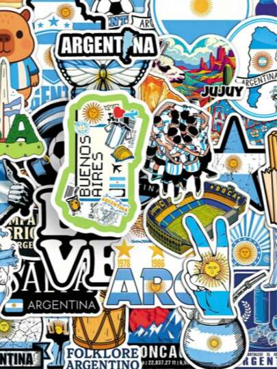 50pcs Argentina Football Stickers, Fun Football Sports Aesthetic Gift Decorative Graffiti Stickers, Vinyl Material, Suitable For School Supplies, Laptop, Skateboard, Notebook, Phone, Water Bottle, Guitar, Luggage And More.