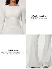 NcmRyu Setelan Olahraga Wanita Satu Set Warna Polos, Lengan Pendek dan Panjang dengan Lubang Jempol, Model Celana Lebar - Grey - View 4