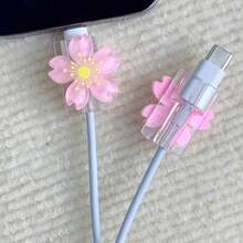 2入櫻花造型線材保護套，相容 Apple/Android - 彩色 - 查看 1