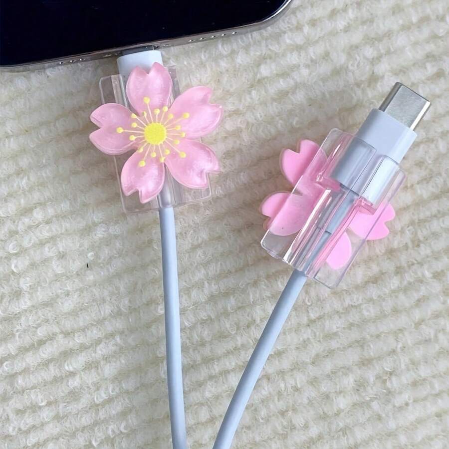 2入櫻花造型線材保護套,相容 Apple/Android - 彩色 - 查看 1