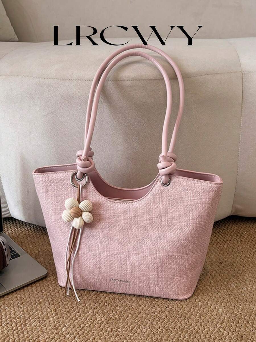 Damen Schultertasche, große Kapazität, minimalistisch rosa, süß sanft elegant mit Blumencharm, geeignet für Einkaufen und Pendeln - Pink - Übersicht 1