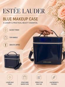 Kotak Kosmetik Estée Lauder Biru 18*21cm, Mengkilap dengan Lapisan Cermin, Dilengkapi Pegangan dan Tali Bahu, Cocok untuk Penyimpanan Kosmetik dan Perjalanan - Biru - View 3
