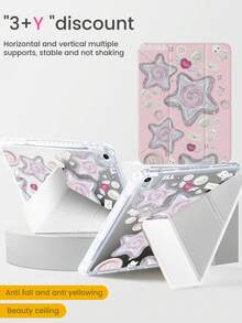 Exquisite Cute Cartoon Anime 3D Star Button Cat Heart Double-Sided Painted Acrylic Transparent Crystal Back Cover, Shockproof, Compatible With IPad 7th, 8th (10.2 Inch), 10th Generation, Built-In Pen Slot, Supports Sleep/Wake Function, Ideal Gift Choice - Multicolor - View 4