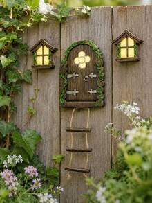 5.1英吋門窗套組，創意仙女花園樹飾品，庭院藝術花園雕塑戶外裝飾配件，附可愛梯子，庭院專用 - A - 查看 2