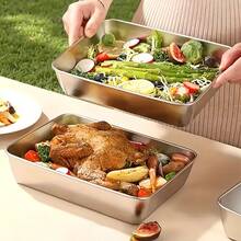 Stainless Steel Fridge Storage Trays 16Pcs Set (8 Containers & 8 Lids), Stackable Rectangular Food Storage Containers, Freezer Friendly Metal Tray For Food Prep, Dumpling & Raw Food Storage - View 8