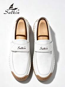 Salkin 新款設計師手工女款樂福鞋 穿脫方便 平底駕駛鞋 輕量柔軟舒適休閒鞋 不擠腳貼合設計 戶外運動鞋 百搭適合洋裝牛仔褲 媽媽鞋 返校大學風學生鞋 日常健行走路鞋 假期禮物 春夏秋大尺碼女鞋 - 白色 - 查看 5