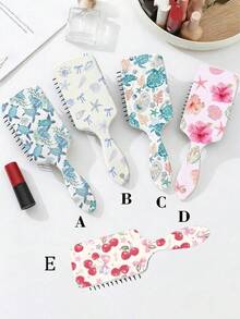 Summer Blue Turtle Pattern Straight Hair Cushion Brush, College Style Ocean Shell Pattern Large Massage Breathable Handheld Comb, Back To School Essential, INS Style Floral Comb, Birthday And Holiday Gift, For Family And Friends - Multicolor - View 2