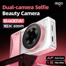 Aigo D6pro Beauty Digital Camera With Dual Front And Rear Cameras, 6400W Interpolated Pixels, 16 Filters, 16X Digital Zoom, CCD Texture, AF Autofocus, 3-Level Beauty TYPE-C Charging Interface, Entry-Level Camera Holder For Girls - View 9