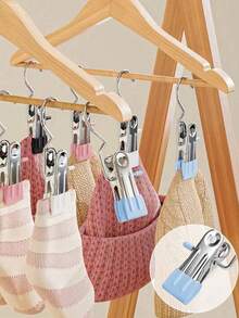 Stainless Steel Multi-Functional Clothespin Hooks (1/5/10/20 Pieces/Pack) Are Sturdy And Durable, Suitable For Storing Clothes, Hats And Boots; The Dip-Coating Process Makes Them Non-Slip And Leaves No Marks. - View 5