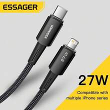 ESSAGER 20W/27W USB-C To IOS Data Cable, Fast Charging Power Digital Display, Suitable For Phone Data Transfer, Maximum Speed Up To 480Mbps - Black - View 1
