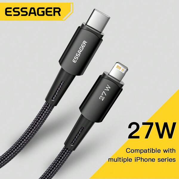 ESSAGER Cáp dữ liệu USB-C sang iOS 20W/27W, sạc nhanh có hiển thị số công suất, phù hợp truyền dữ liệu điện thoại, tốc độ tối đa lên đến 480Mbps
