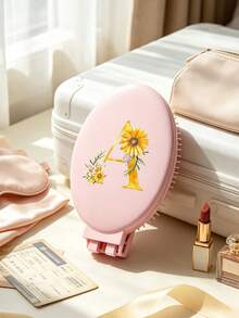 Daisy & Gold 字母 A-Z 粉色可攜式鏤空梳子化妝鏡一體式折疊鏡梳與化妝鏡－可攜式桌面現代旅行美容工具，折疊梳附化妝鏡，方便攜帶，適合旅行與外出，雙用氣墊梳，頭皮按摩梳，適用於外出、旅行、出差、學校、居家 - 彩色 - 查看 2