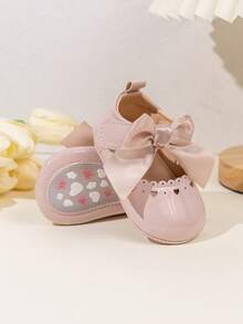 Baby Girl Shiny Mary Jane Infant Shoes, Satin Bow Wavy Ruffle Heart Hollow Soft Sole Princess Dress Walking Shoes - Pink - View 10